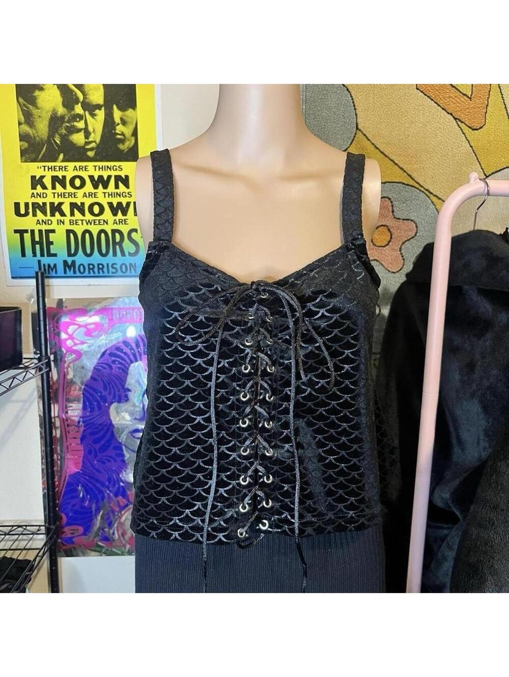 Killstar Black Velvet Scale Lace Up Corset Top